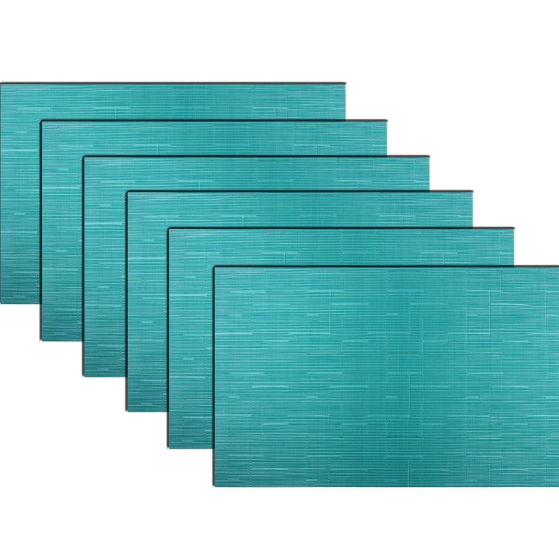 PIGCHCY Placemats,Washable Durable Vinyl Woven Table Mats,Elegant Heat Resistant Placemats for Dining Table Set of 6 (18 x 12 inches, Turquoise) - Image 1
